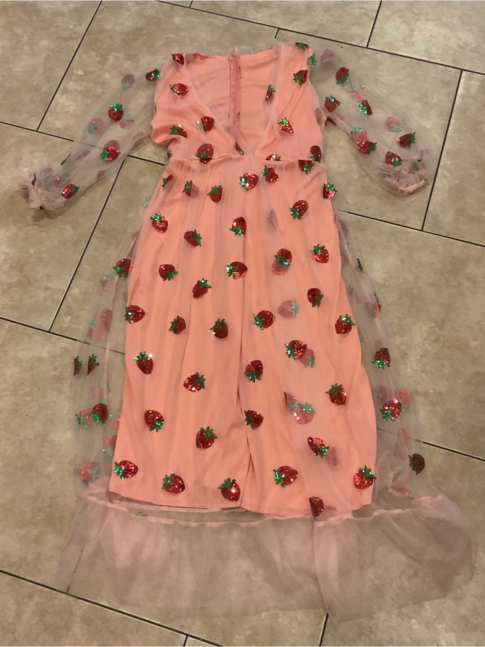 Pink Strawberry-Embellished Womens Tulle Midi Dress